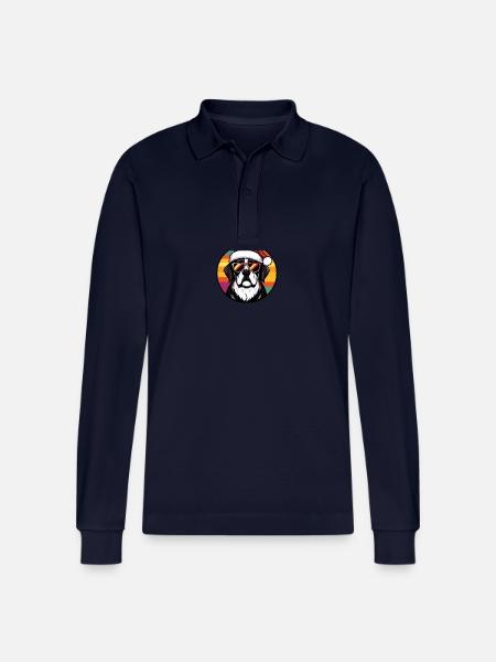 Saint Bernard Dog Christmas Cool - Stanley/Stella Organic Unisex Long-Sleeved Polo Shirt Prepster - navy