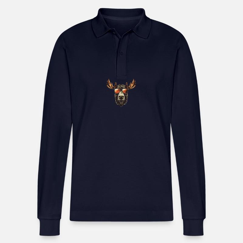 Elch Cool Kopf Party - Stanley/Stella Unisex Bio-Langarm-Poloshirt Prepster - Navy