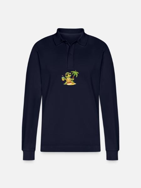 Turtle Summer Beach Comic - Stanley/Stella Organic Unisex Long-Sleeved Polo Shirt Prepster - navy