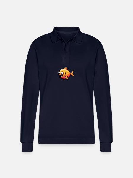 Goldfish Halloween Animal - Stanley/Stella Organic Unisex Long-Sleeved Polo Shirt Prepster - navy