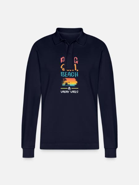 Prague Holiday Vibes - Stanley/Stella Organic Unisex Long-Sleeved Polo Shirt Prepster - navy
