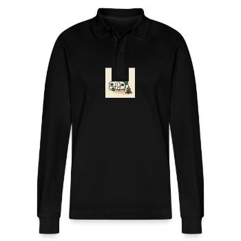 Camping Wohnwagen Tannen - Stanley/Stella Unisex Bio-Langarm-Poloshirt Prepster - Schwarz - Vorne - Anna (173cm) & Nico (186cm)
