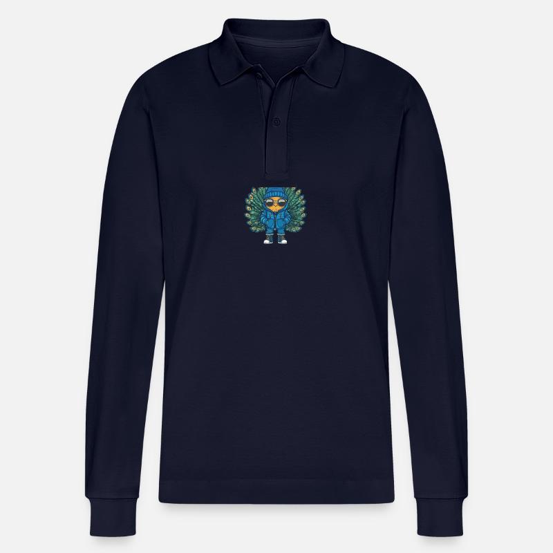 Pfau Vogel Winter Comic - Stanley/Stella Unisex Bio-Langarm-Poloshirt Prepster - Navy