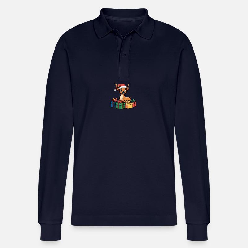 Hirsch Weihnachten Comic Geschenke - Stanley/Stella Unisex Bio-Langarm-Poloshirt Prepster - Navy