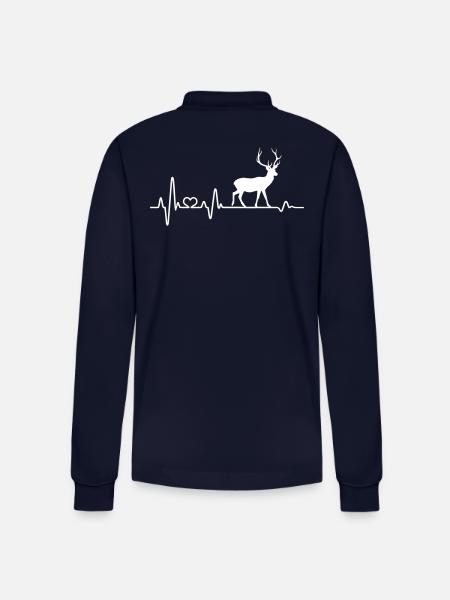 Heartbeat deer antlers - Stanley/Stella Organic Unisex Long-Sleeved Polo Shirt Prepster - navy