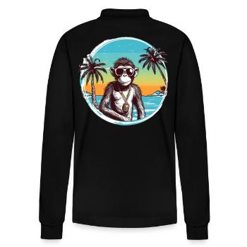 Cool Affe*Sommer Strand Design - Stanley/Stella Unisex Bio-Langarm-Poloshirt Prepster - Schwarz - Hinten - Anna (173cm)