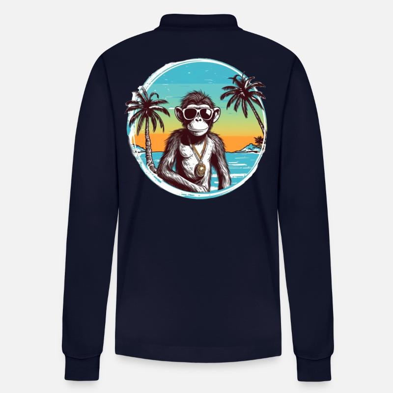 Cool Affe*Sommer Strand Design - Stanley/Stella Unisex Bio-Langarm-Poloshirt Prepster - Navy