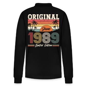 Original June 1989 Born 1989 35th Birthday 89 - Stanley/Stella Organic Unisex Long-Sleeved Polo Shirt Prepster - black - Back - Anna (173cm)