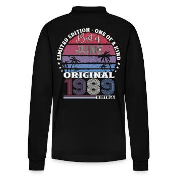 Original June 1989 Born 1989 35th Birthday 89 - Stanley/Stella Organic Unisex Long-Sleeved Polo Shirt Prepster - black - Back - Anna (173cm)