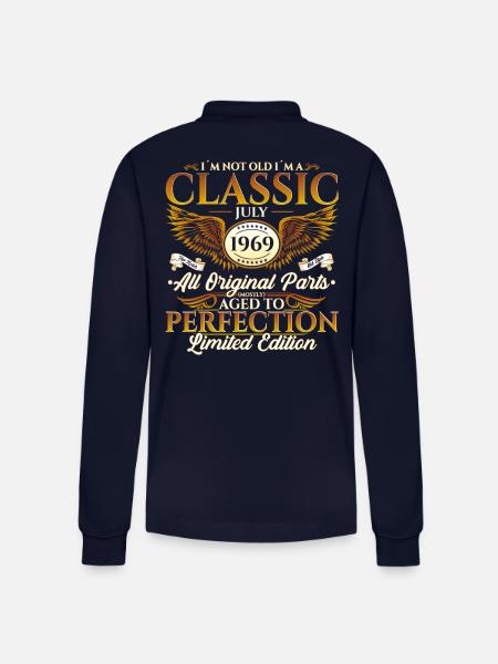 Klassiek 1969 Vintage 1969 Verjaardag 1969 - Stanley/Stella uniseks bio poloshirt met lange mouwen Prepster - navy