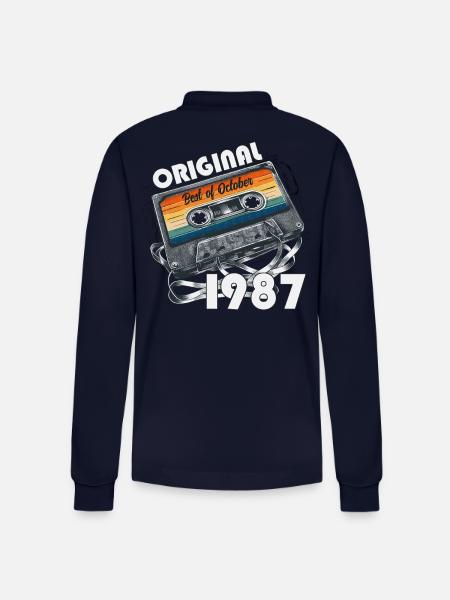 37 års fødselsdag årgang oktober 1987 kassette 1987 - Stanley/Stella Prepster økologisk unisex langærmet poloshirt - marineblå
