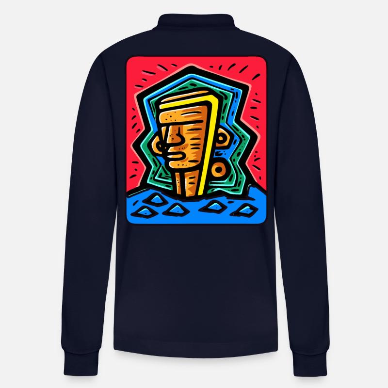 Abstrakte buntes Tiki - Stanley/Stella Unisex Bio-Langarm-Poloshirt Prepster - Navy