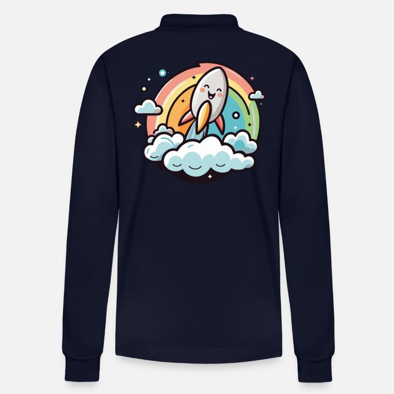 Joyeuse fusée avec arc-en-ciel - Polo à manches longues bio PREPSTER Stanley/Stella Unisexe - bleu marine