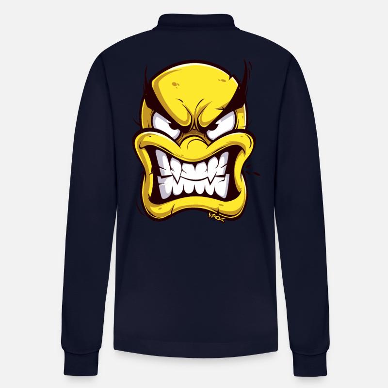 Wütendes Cartoon-Gesicht - Stanley/Stella Unisex Bio-Langarm-Poloshirt Prepster - Navy