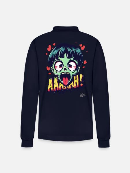 Naughty zombie with hearts - Stanley/Stella Organic Unisex Long-Sleeved Polo Shirt Prepster - navy