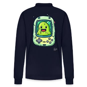 Gaming console and green blob player - Stanley/Stella Organic Unisex Long-Sleeved Polo Shirt Prepster - navy - Back