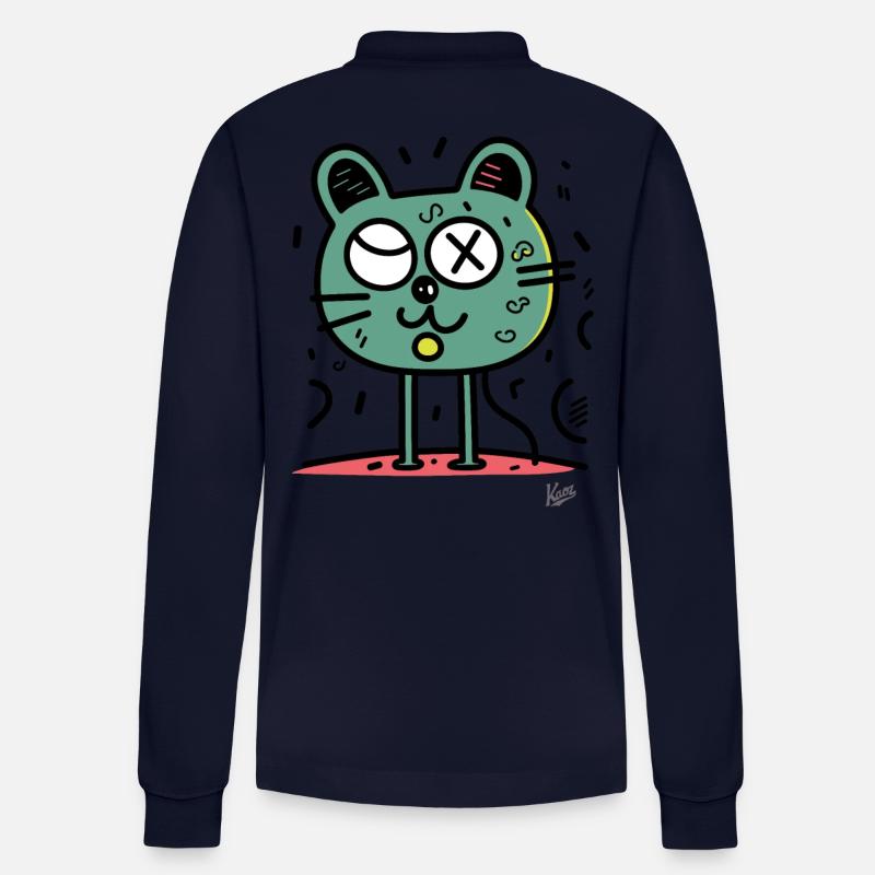 Lustiger Cartoon-Kater oder Katze - Stanley/Stella Unisex Bio-Langarm-Poloshirt Prepster - Navy