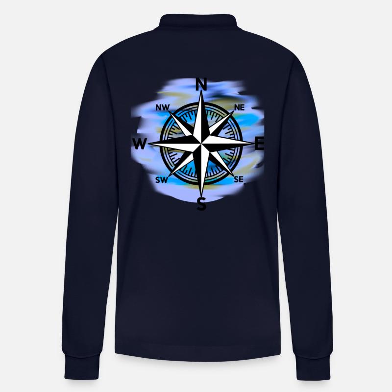 Windrose Kompass maritim Seefahrt - Stanley/Stella Unisex Bio-Langarm-Poloshirt Prepster - Navy