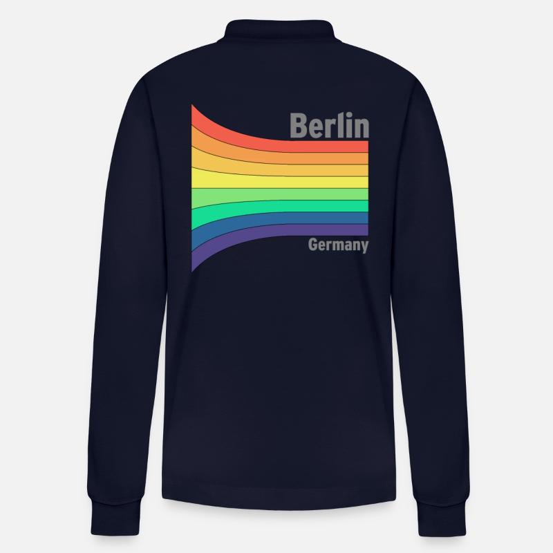 Berlin Regenbogen Stolz Souvenir Mitbringsel - Stanley/Stella Unisex Bio-Langarm-Poloshirt Prepster - Navy