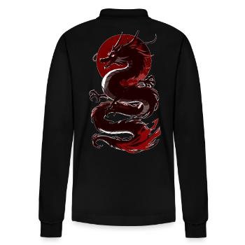 Japanese Black Dragon – Red Sun Sumi-e Dragon - Stanley/Stella Organic Unisex Long-Sleeved Polo Shirt Prepster - black - Back - Anna (173cm)