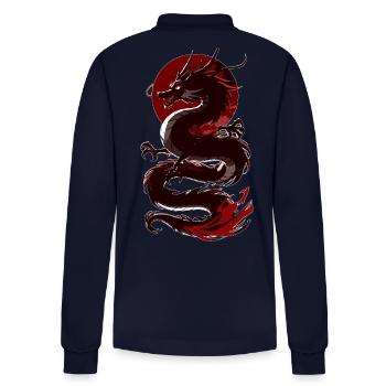 Japanese Black Dragon – Red Sun Sumi-e Dragon - Stanley/Stella Organic Unisex Long-Sleeved Polo Shirt Prepster - navy - Back