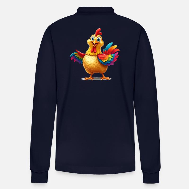 Lebendiges Regenbogenhuhn Illustration - Stanley/Stella Unisex Bio-Langarm-Poloshirt Prepster - Navy