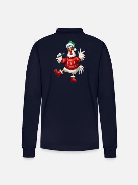 Holiday Singing Hen Sweater - Stanley/Stella Organic Unisex Long-Sleeved Polo Shirt Prepster - navy
