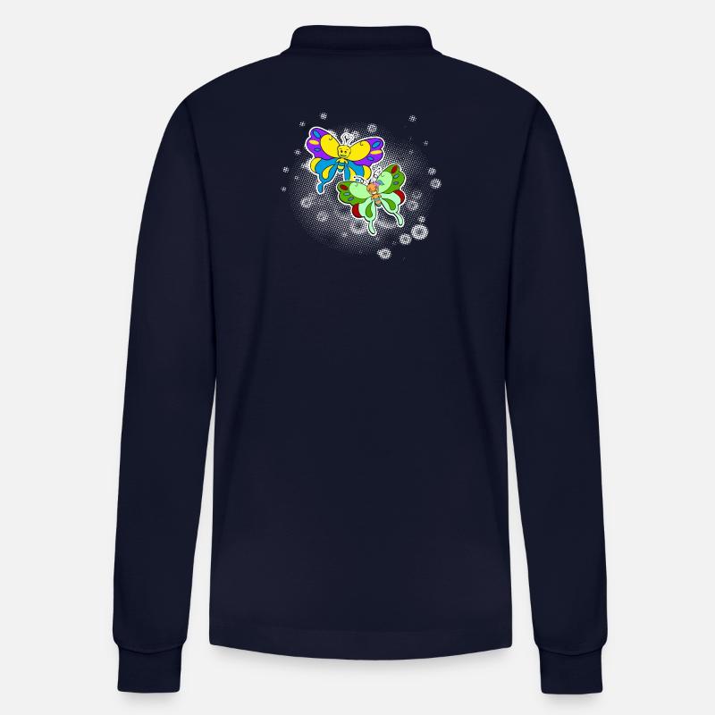 Zwei Schmetterlinge mit Pixelwolke - Stanley/Stella Unisex Bio-Langarm-Poloshirt Prepster - Navy