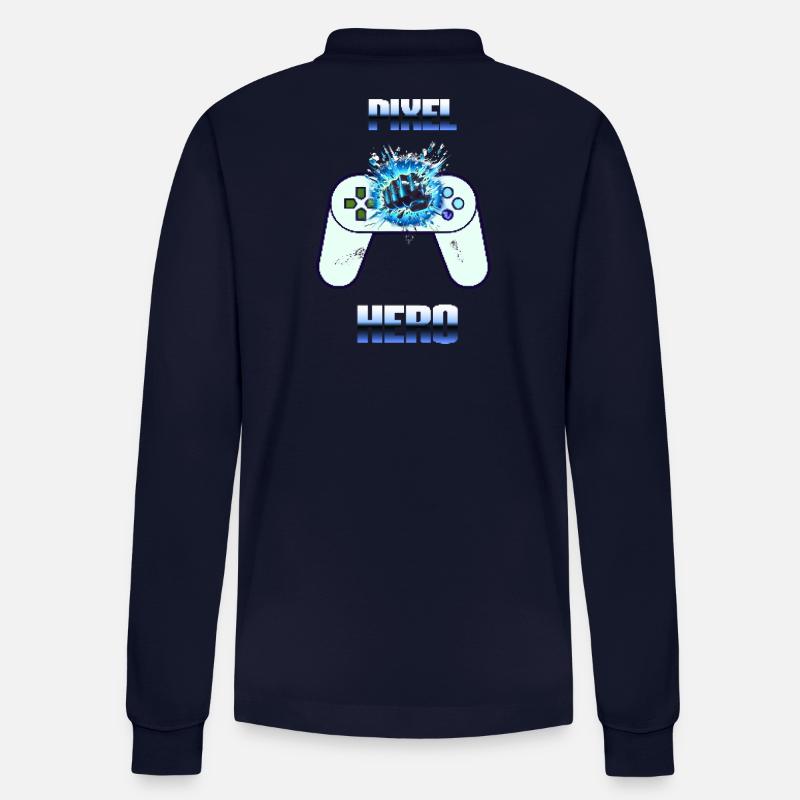 Pixel Hero - Retro Gaming Controller - Stanley/Stella Unisex Bio-Langarm-Poloshirt Prepster - Navy