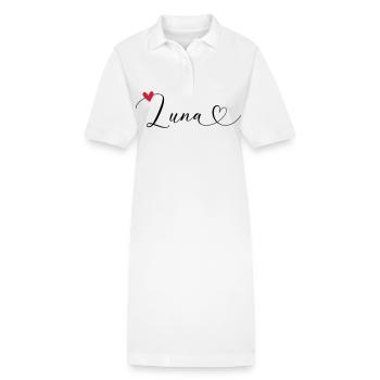Luna Name First Name Calligraphy Heart - Stanley/Stella PAIGER Organic Women’s Polo Dress - white - Front