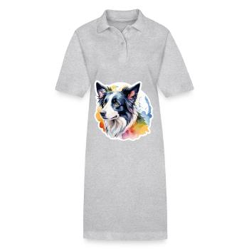 Border Collie Watercolors - Stanley/Stella PAIGER Organic Women’s Polo Dress - black - Front