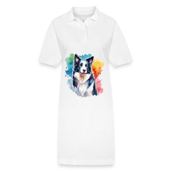 Border Collie Watercolors - Stanley/Stella PAIGER Organic Women’s Polo Dress - white - Front