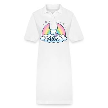 Alba Name Vorname Einhornkatze - Stanley/Stella Frauen Bio-Polokleid PAIGER - Weiß - Vorne