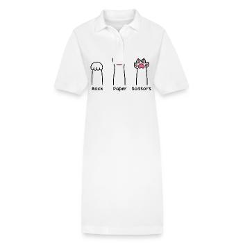 Stein, Papier, Schere, Handspiel, niedliche Pfote, lustige Katze - Stanley/Stella Frauen Bio-Polokleid PAIGER - Weiß - Vorne