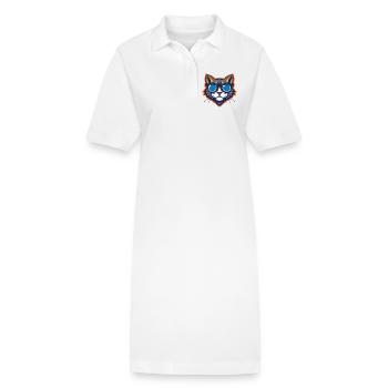 Cat with Sunglasses Mascot - Stanley/Stella PAIGER Organic Women’s Polo Dress - white - Front