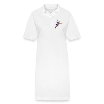 Dynamischer Handball Sprungwurf in Neon Flammen - Stanley/Stella Frauen Bio-Polokleid PAIGER - Weiß - Vorne