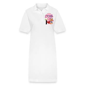 Axolotl Book Love - Cute Cartoon Axo with Glasses - Stanley/Stella PAIGER Organic Women’s Polo Dress - white - Front