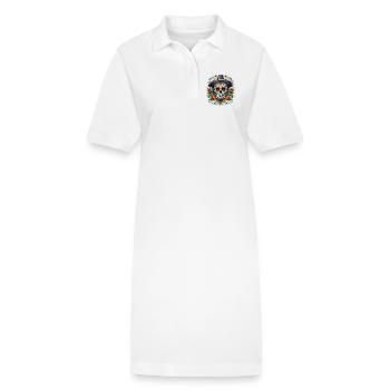 Crâne en sucre avec chapeau et Aztèque floral - Robe polo bio PAIGER Stanley/Stella Femme - blanc - Devant