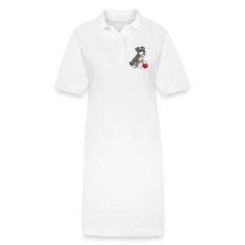 Image joyeuse d’un schnauzer avec une balle rouge - Robe polo bio PAIGER Stanley/Stella Femme - blanc - Devant
