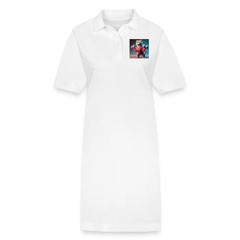 niedliche lustige katze illustration heben gewichtstraining - Stanley/Stella Frauen Bio-Polokleid PAIGER - Weiß - Vorne