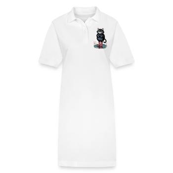 Cute Black Cat In The Rain - Stanley/Stella PAIGER Organic Women’s Polo Dress - white - Front
