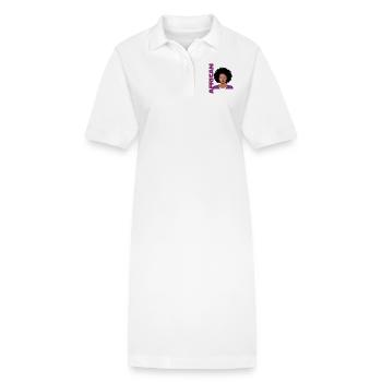 Frau mit Afro und Schriftzug African - Stanley/Stella Frauen Bio-Polokleid PAIGER - Weiß - Vorne