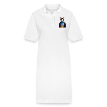 Wunderbare heimische kurzhaarige Katze wartet einsam - Stanley/Stella Frauen Bio-Polokleid PAIGER - Weiß - Vorne