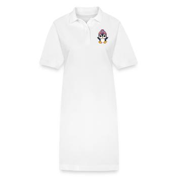 Charming Penguin with Pink Beanie & Polka Dots - Stanley/Stella PAIGER Organic Women’s Polo Dress - white - Front