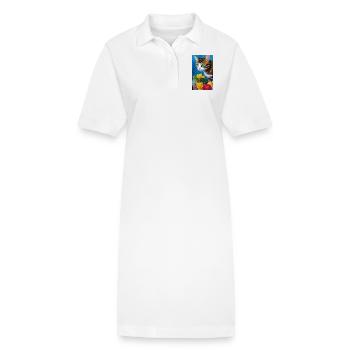 Niedliche kurzhaarige Hauskatze - Stanley/Stella Frauen Bio-Polokleid PAIGER - Weiß - Vorne