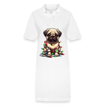 Mops Weihnachten Lichterkette süß tollpatsch - Stanley/Stella Frauen Bio-Polokleid PAIGER - Weiß - Vorne
