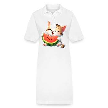 Katze Melone Wassermelone Lustig Fruchtig - Stanley/Stella Frauen Bio-Polokleid PAIGER - Weiß - Vorne
