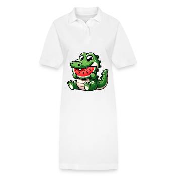 Krokodil Mit Wassermelone Fruchtig Niedlich - Stanley/Stella Frauen Bio-Polokleid PAIGER - Weiß - Vorne