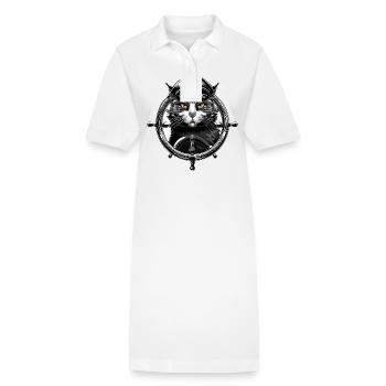 Capitaine de chat au volant - Maritime Animal Design - Robe polo bio PAIGER Stanley/Stella Femme - blanc - Devant
