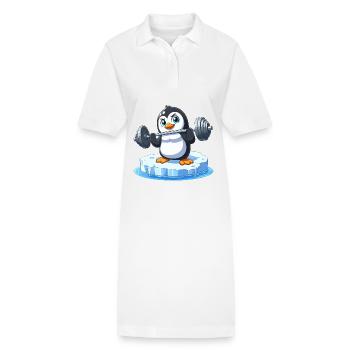 Pingouin haltérophile sur la banquise fondante - Robe polo bio PAIGER Stanley/Stella Femme - blanc - Devant
